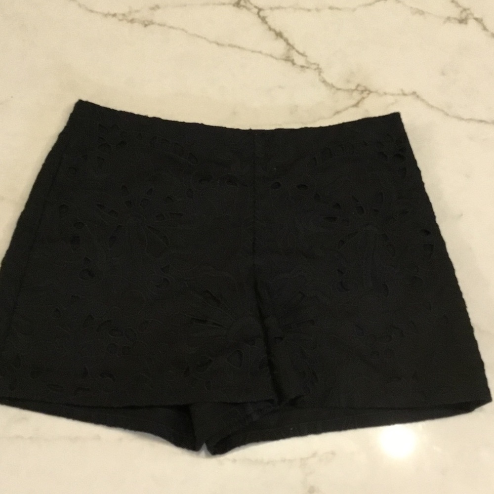 Theory Black Eyelet High-Waist Shorts